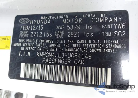 2015 Hyundai Genesis 3.8 из США, поврежденный, VIN KMHGN4JE3FU084149